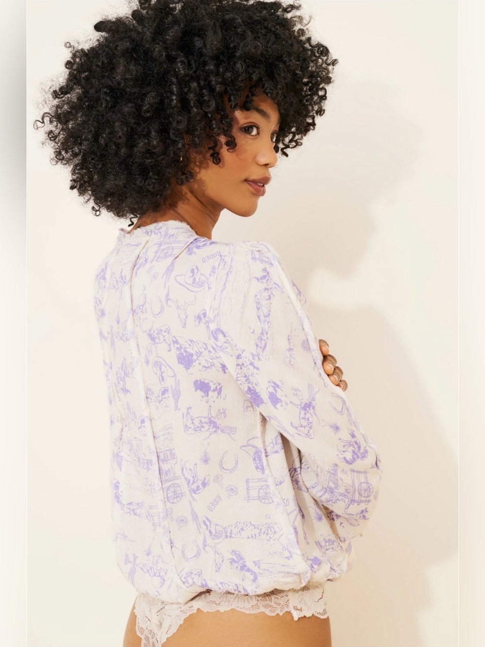 Free People Intimately Everything’s Rosy Bodysuit M Rodeo Print Lace Trim - Picture 4 of 8